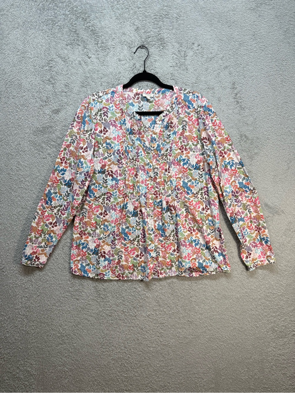Talbots Multicolor Botanical Floral Smock Pleated Blouse Top